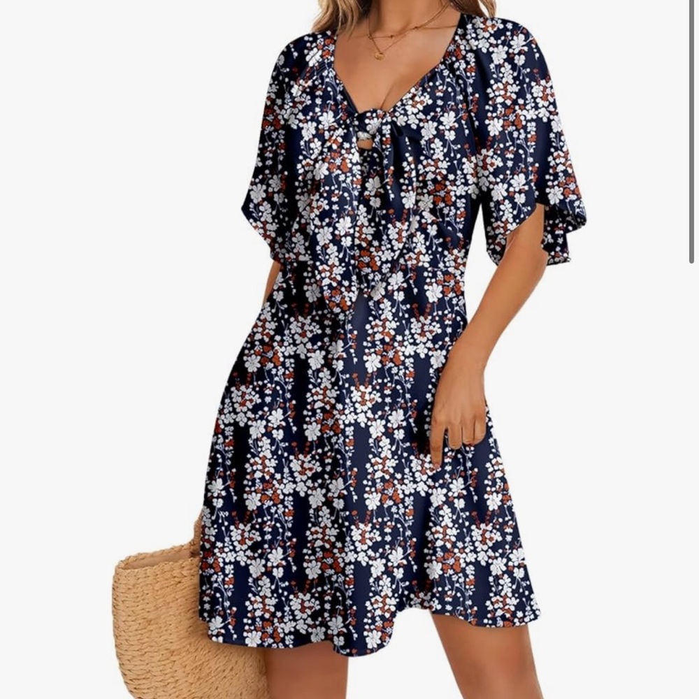 Floral Navy Boho Mini Dress with Twist front detail